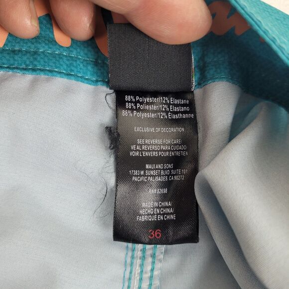 Maui and Sons aqua men's swim trunks pink green Hawaiian tropical print 36 - Picture 8 of 12